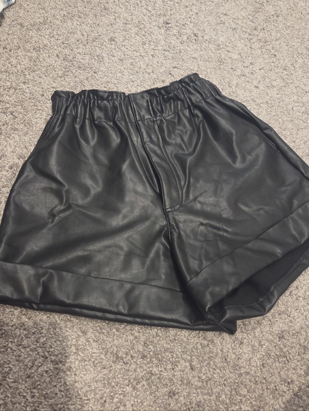 Abercrombie & Fitch Paperbag Waist Black Faux Leather Shorts